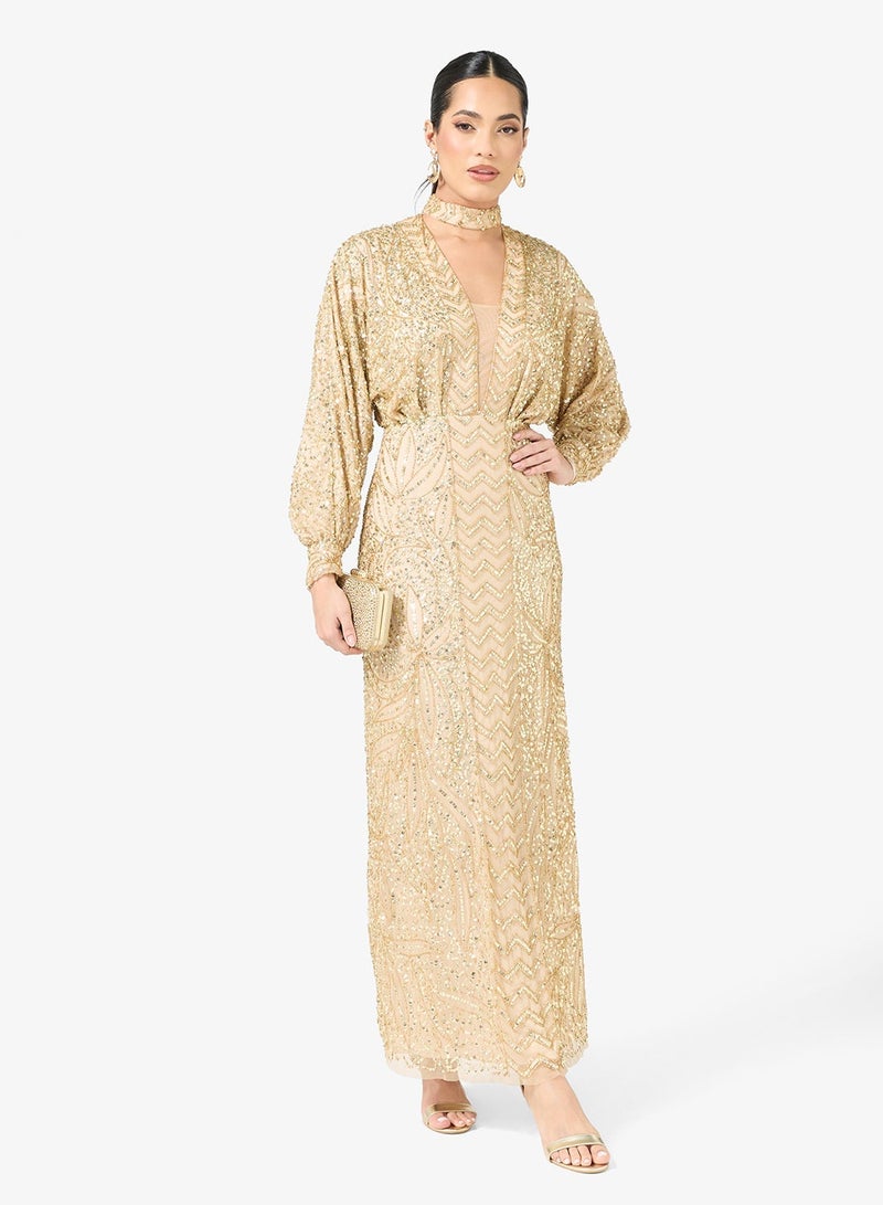 بيوت فستان ماكسي بأكمام مزينة بالترتر - Image 1